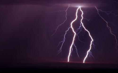 Lightning in sky at night