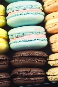 Close-up of fresh macaroons at store