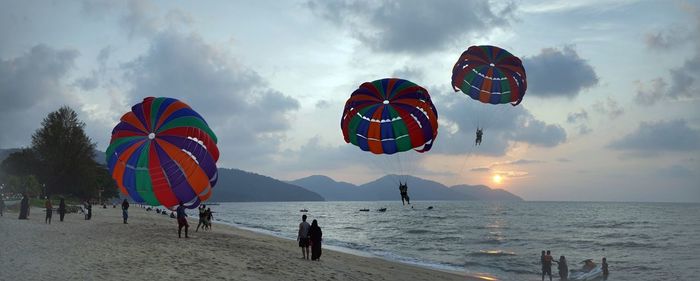 Tourist parachuting at beach