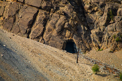 Rock formations on road