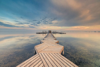 Sunset in the footbridge in mar menor. long exposure shot