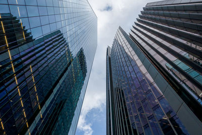 View of london's financial district skyscrapers from below