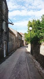 Street amidst trees against sky in city