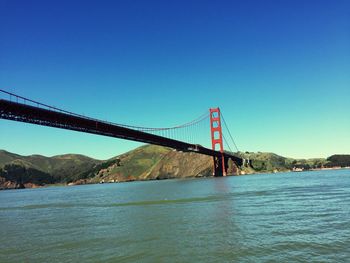 View of suspension bridge against clear sky