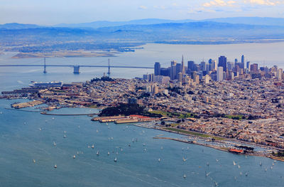 High angle view of city at waterfront