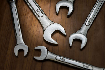 High angle view of tools on table