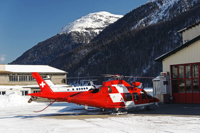 A rescue helicopter in the mountains