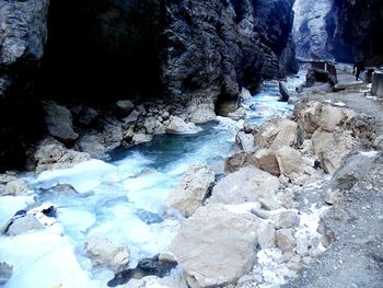 Stream flowing through rocks in forest