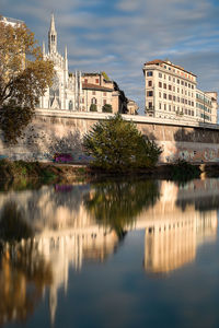 Reflection of buildings in water