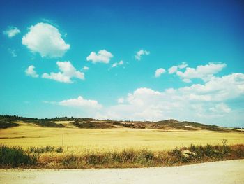 Scenic view of field against clear sky