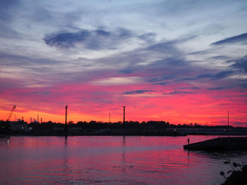 Scenic view of lake against sky during sunset