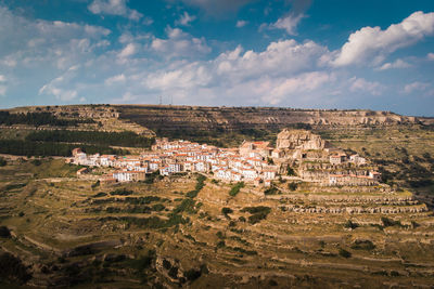 Small picturesque town on top of a mountain. ares del maestrat, valencian community, spain