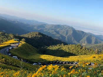 Scenic view of mountains against sky