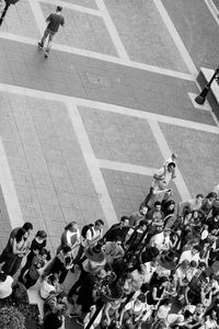 High angle view of people on street