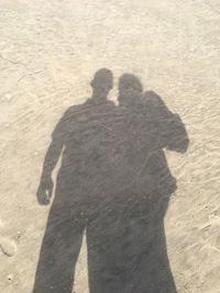 Shadow of couple on sand at beach