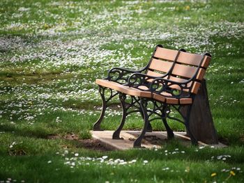 Chair on grass at park