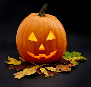 Close-up of pumpkin against black background