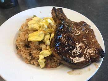 High angle view of food in plate