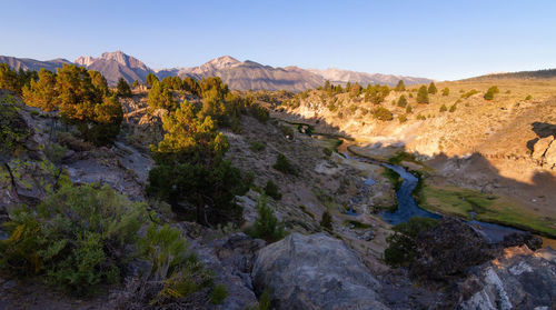 Sunrise at hot creek geological site in california