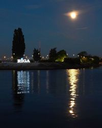 Reflection of trees in water at night