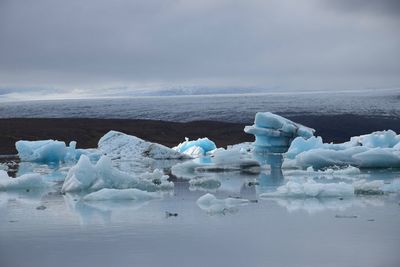 Scenic view of frozen lake against sky