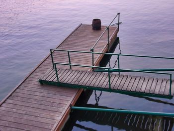 High angle view of pier on lake against sky