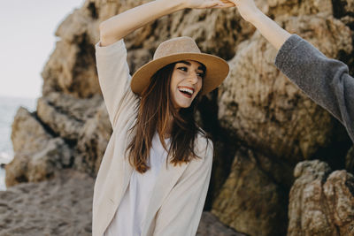 Smiling woman enjoying beach