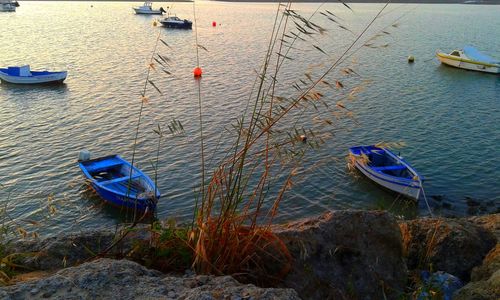 High angle view of boats on lake