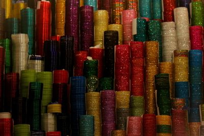 Full frame shot of colorful bangles at market for sale