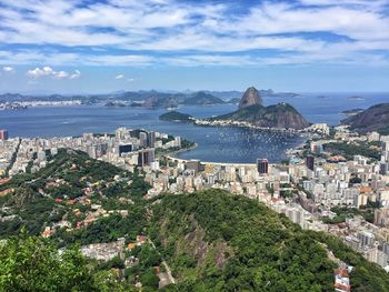 High angle view of city at seaside