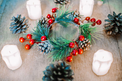 Christmas decorations on table