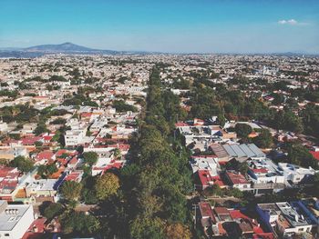High angle view of townscape against sky