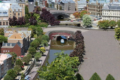 High angle view of street amidst buildings in city