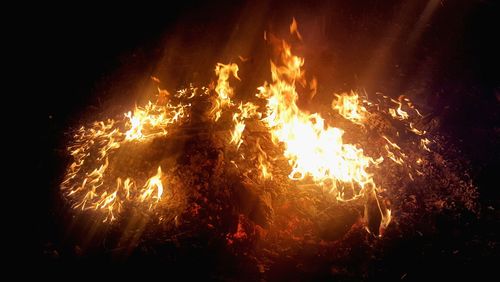 Close-up of bonfire at night