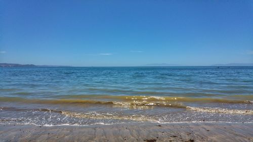 Scenic view of sea against clear blue sky