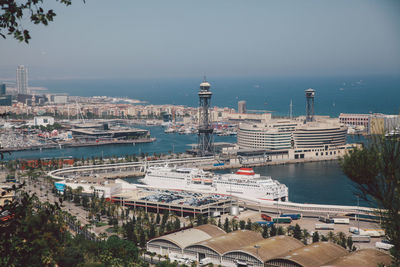 High angle view of harbor in city