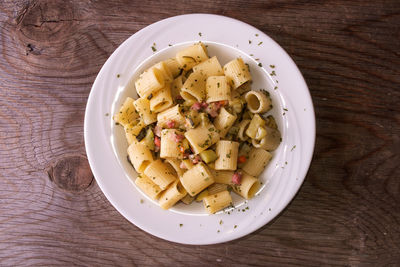 High angle view of food in plate on table