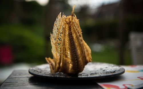 Close-up of ice cream in plate on table