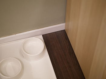 High angle view of wooden table at home