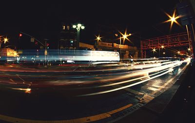 Light trails on road at night