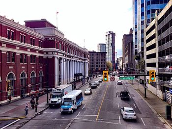 View of city street and buildings
