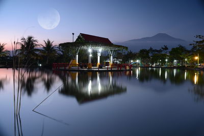 Scenic view of lake against sky at night