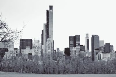 Modern buildings against clear sky