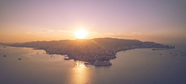 View of marina at sunset