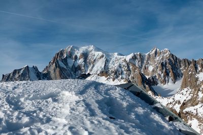 Panoramic view of snowcapped mountains against sky