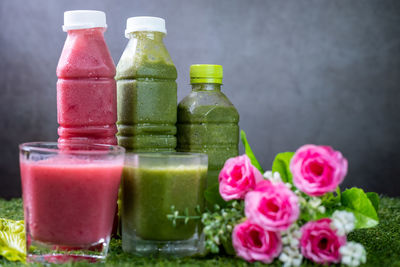 Close-up of drink served on table