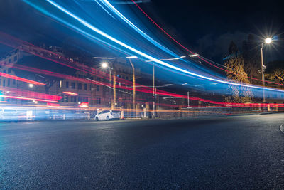 Light trails on road at night