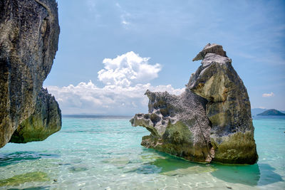 Beautiful limestone formation at the beach of coron, palawan, philippines.