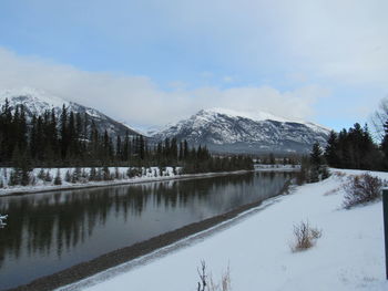 Scenic view of snowcapped mountains against sky