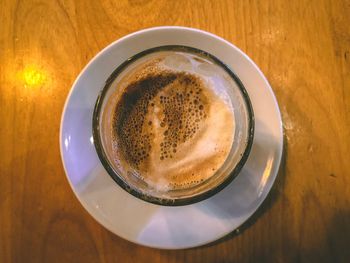 High angle view of coffee on table